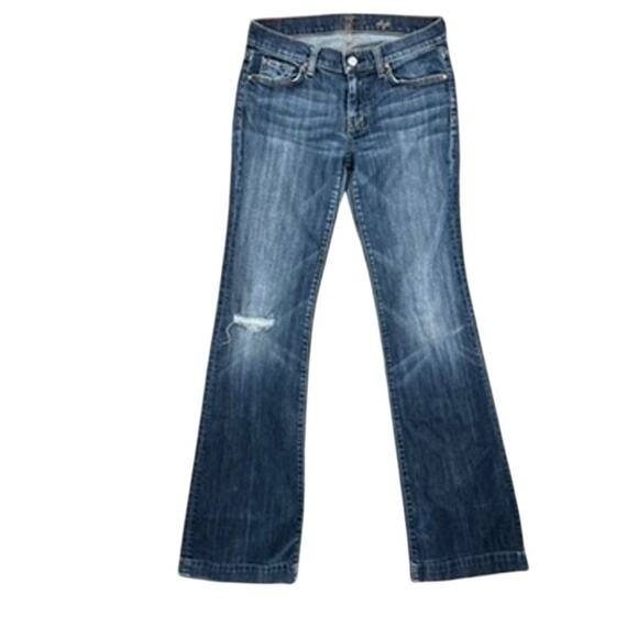 7 For All Mankind Dojo Jeans 27 Medium Blue wash Whiskering Frayed - Picture 1 of 9